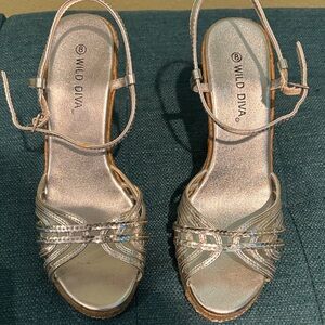 Wild Diva Shimmering Silver Strap wedge Sandals